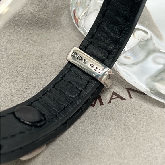 David Yurman Black Diamond Black Leather Band Bracelet .925 - Picture 8 of 10